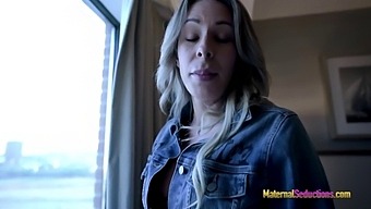 Nikki Brooks, Blonde Stepmom, Reveals Her Big Breasts And Gives A Handjob